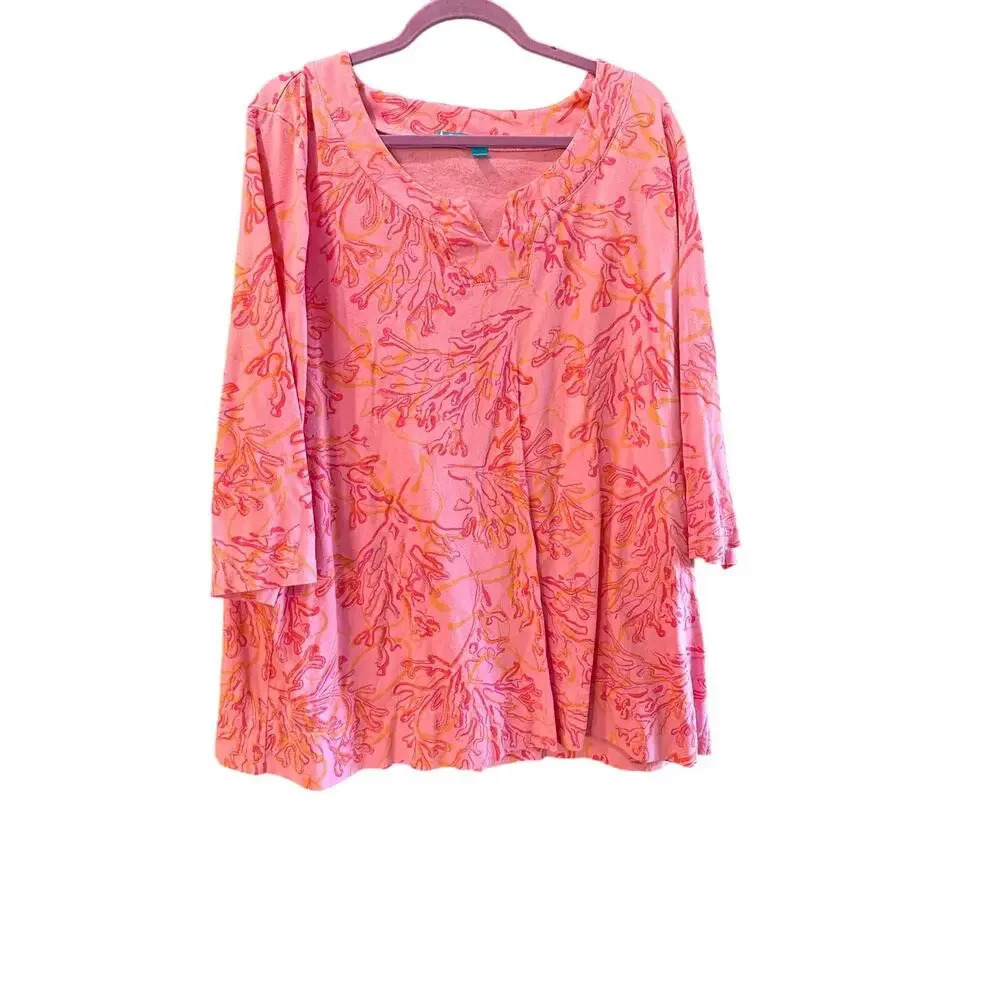 Fresh Produce Coral Print Beach coverup Tunic Top Size One Size